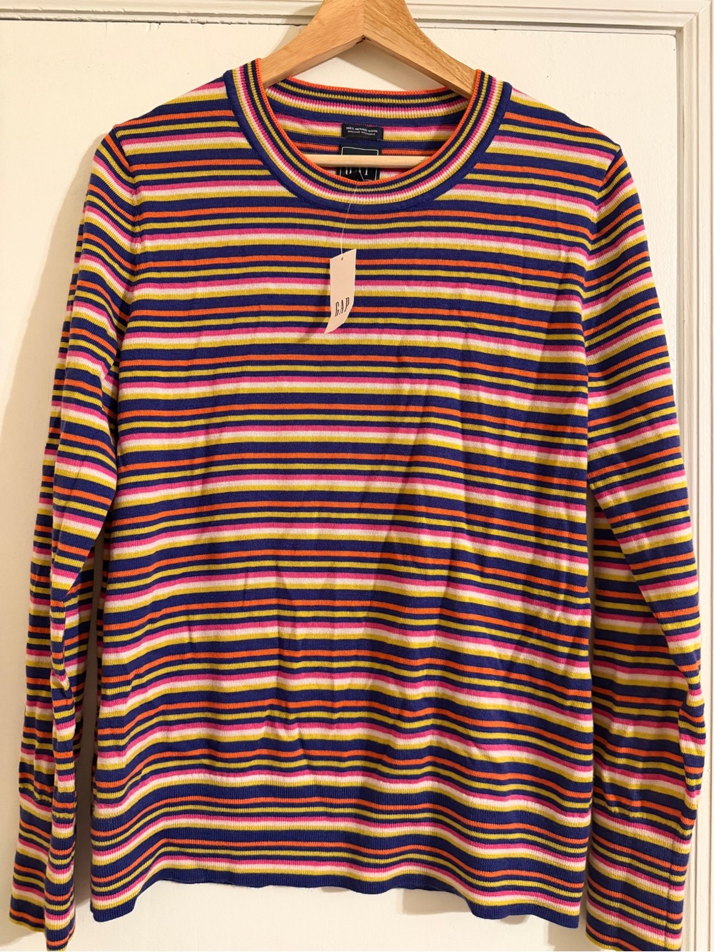 NWT Gap Crewneck 100% MERINO WOOL Sweater Stripes Women M